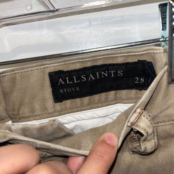 All Saints Mens Stove Khaki Slim-Fit Chino Pants 28 - Picture 5 of 10